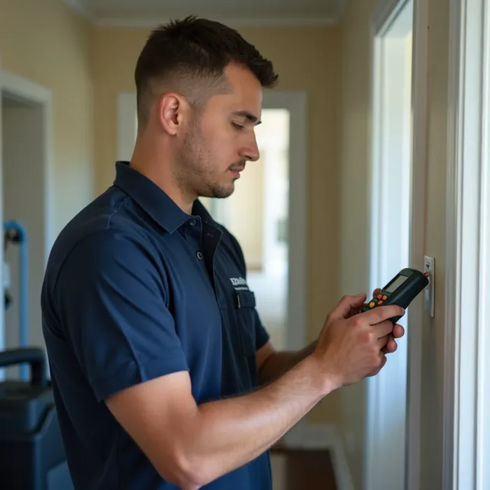 IICRC-certified technician taking moisture readings in a San Ramon home