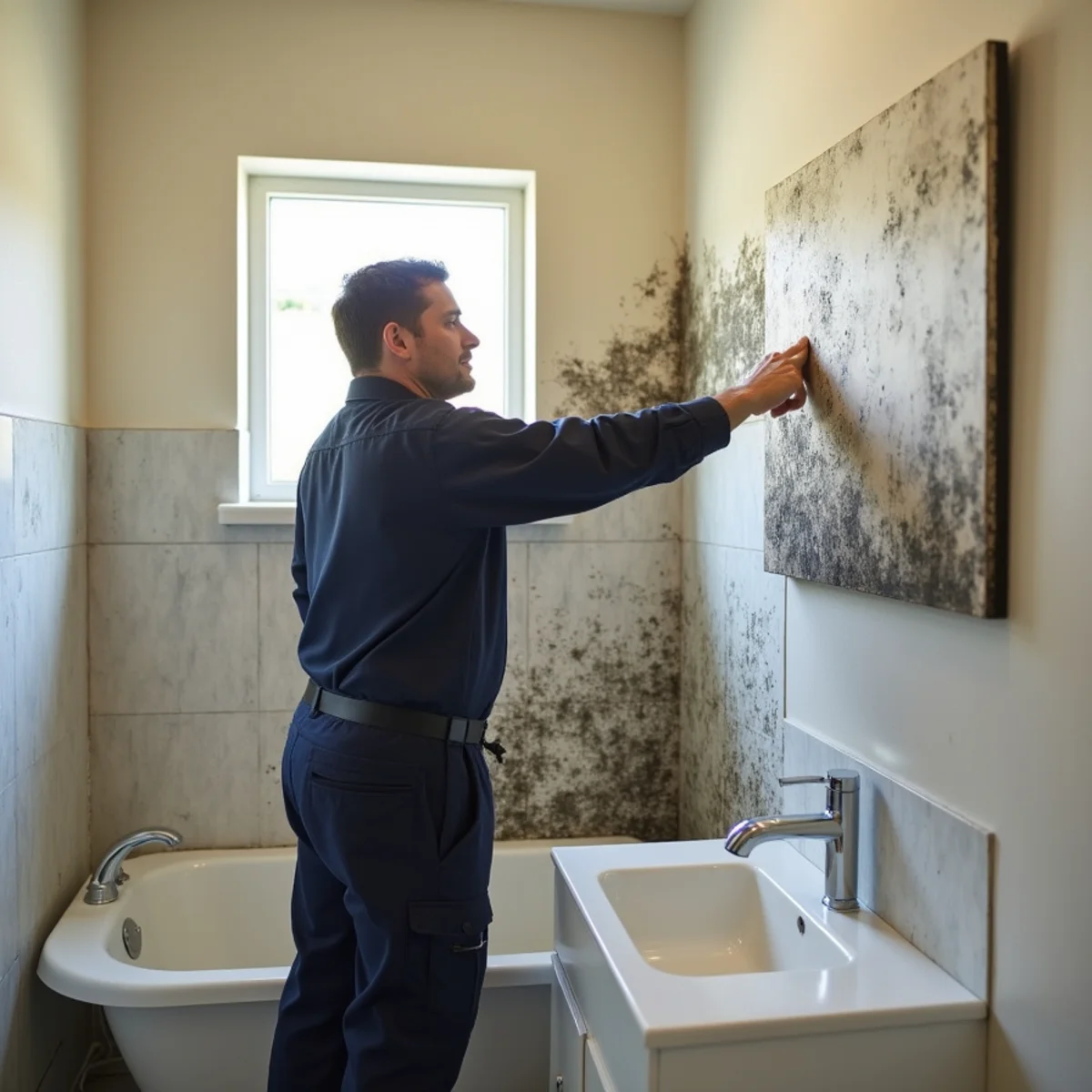 Comparing surface mildew and mold growth on a bathroom wall in a San Ramon home