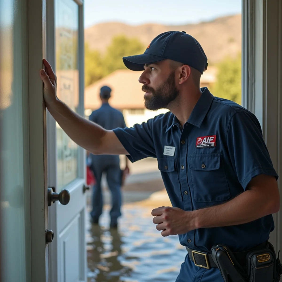 Technician assessing water category during a restoration job in a San Ramon home