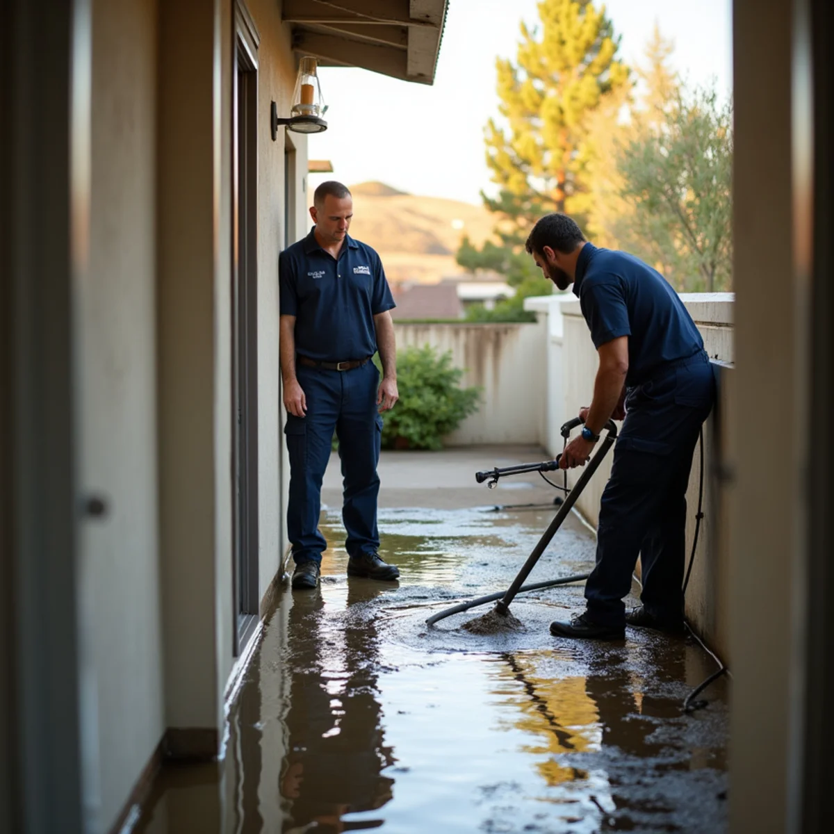 Water damage in a condominium unit being assessed in San Ramon