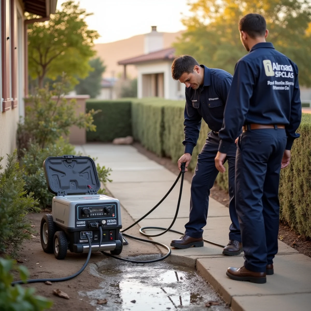 Acoustic leak detection equipment locating a slab leak in a San Ramon home