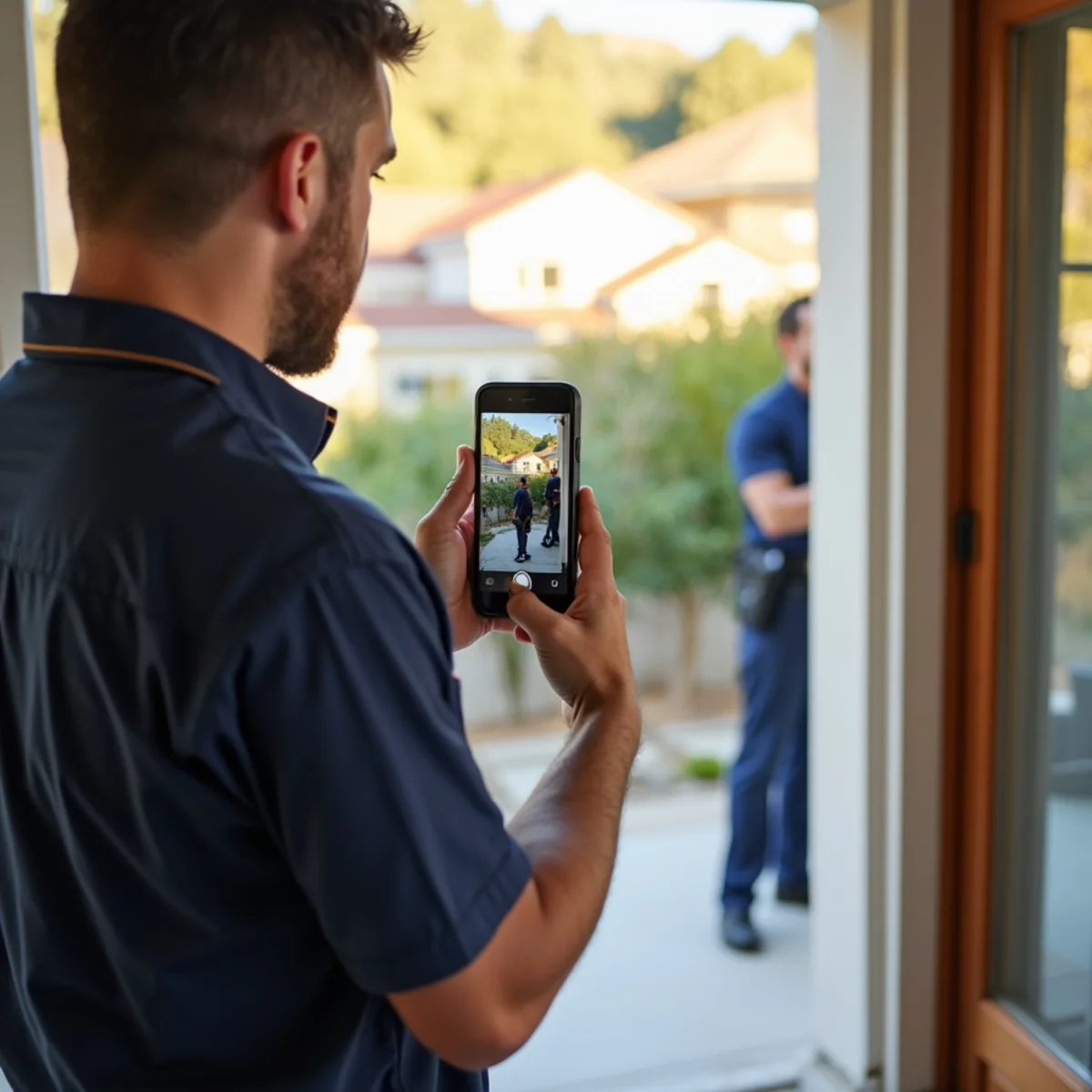 Homeowner photographing water damage for an insurance claim in a San Ramon home