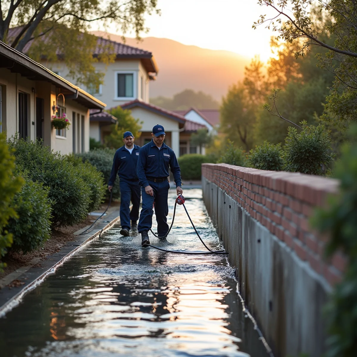 Containment barrier set up for sewage backup cleanup in a San Ramon home