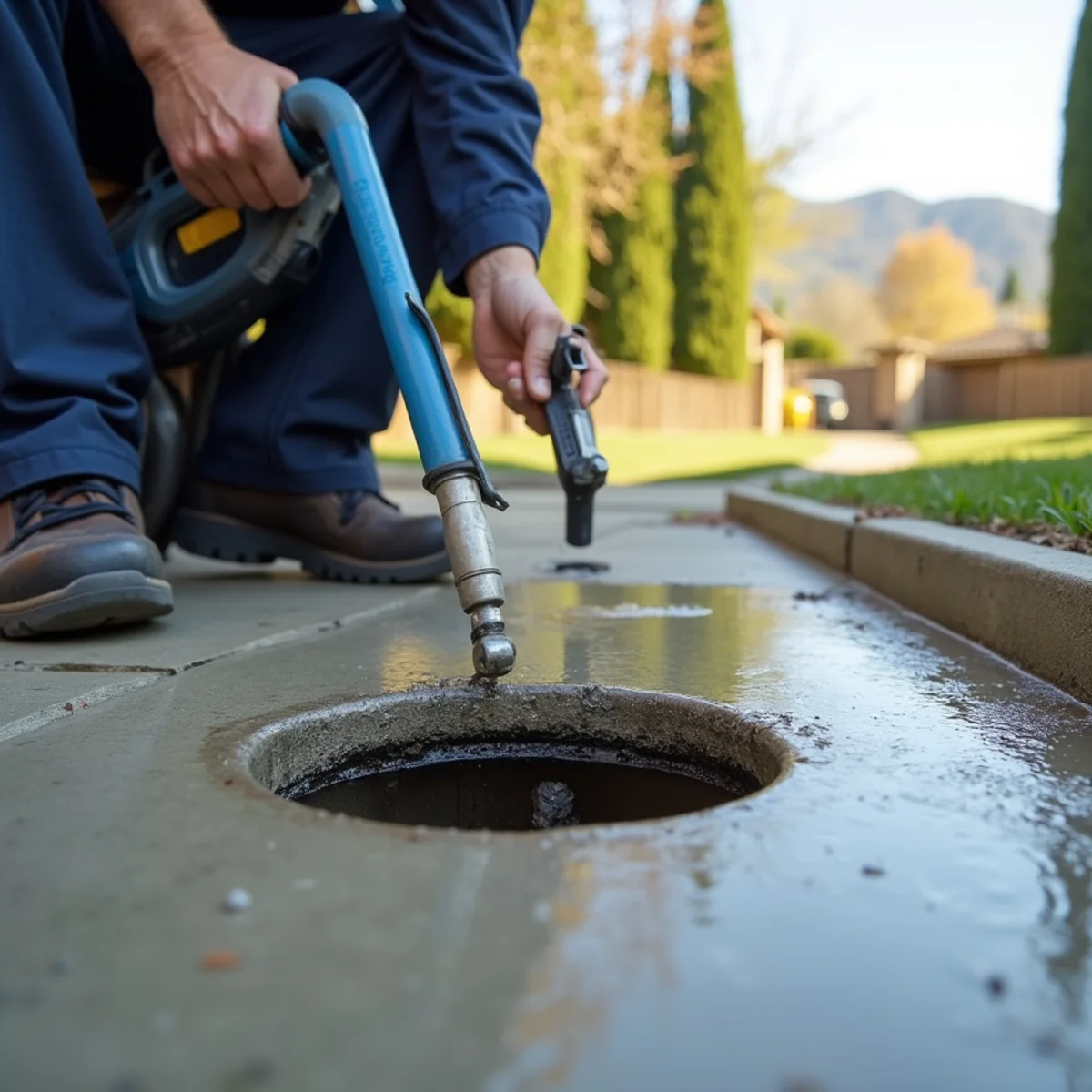 Slab leak repair opening in a concrete floor of a San Ramon home