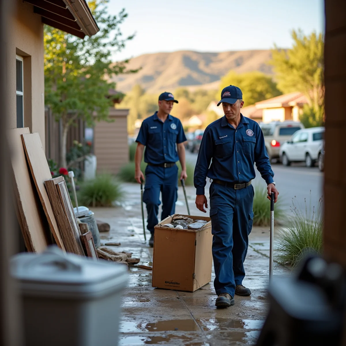 Sorting flood damaged contents for salvage and disposal in a San Ramon home