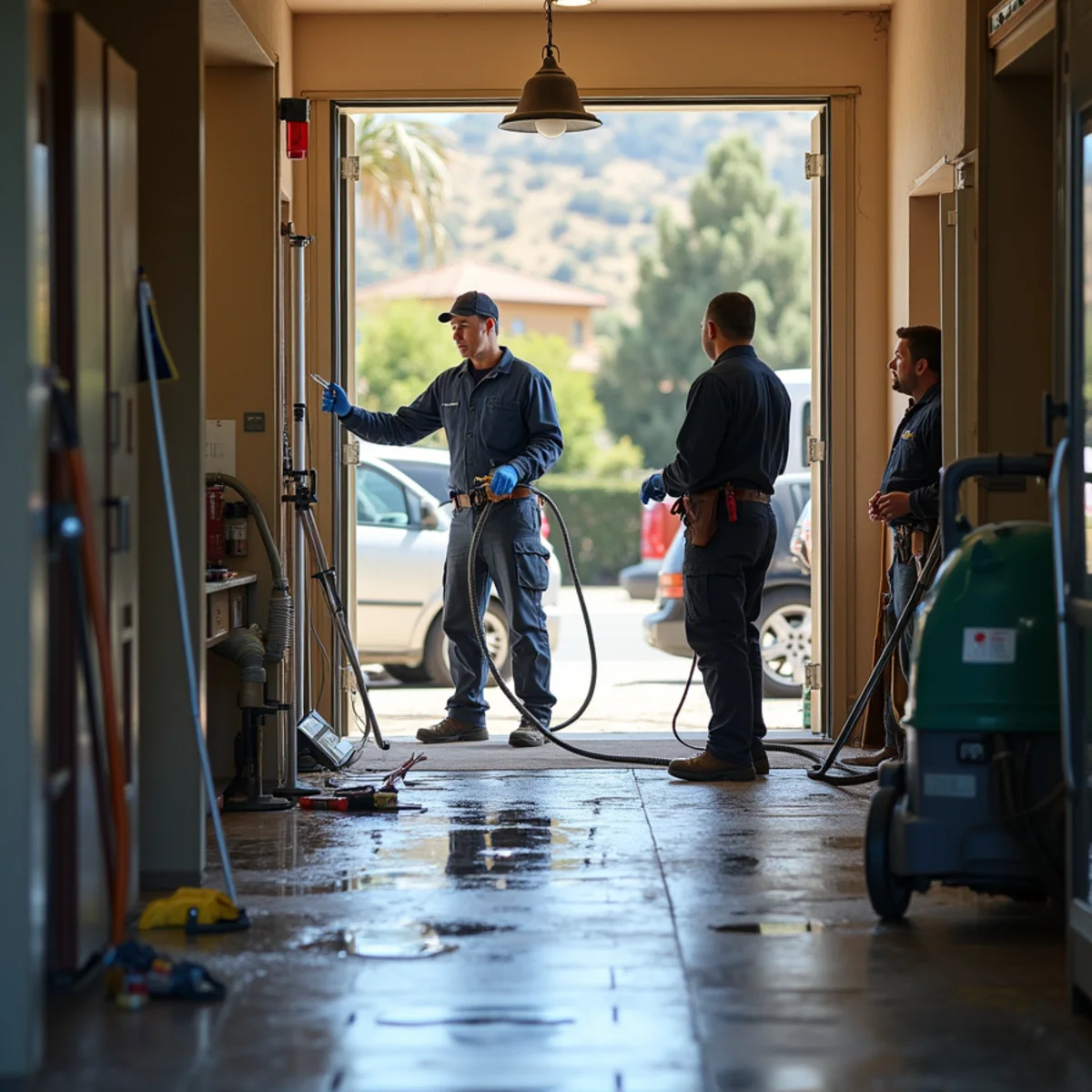 Commercial water damage response underway in a San Ramon retail space