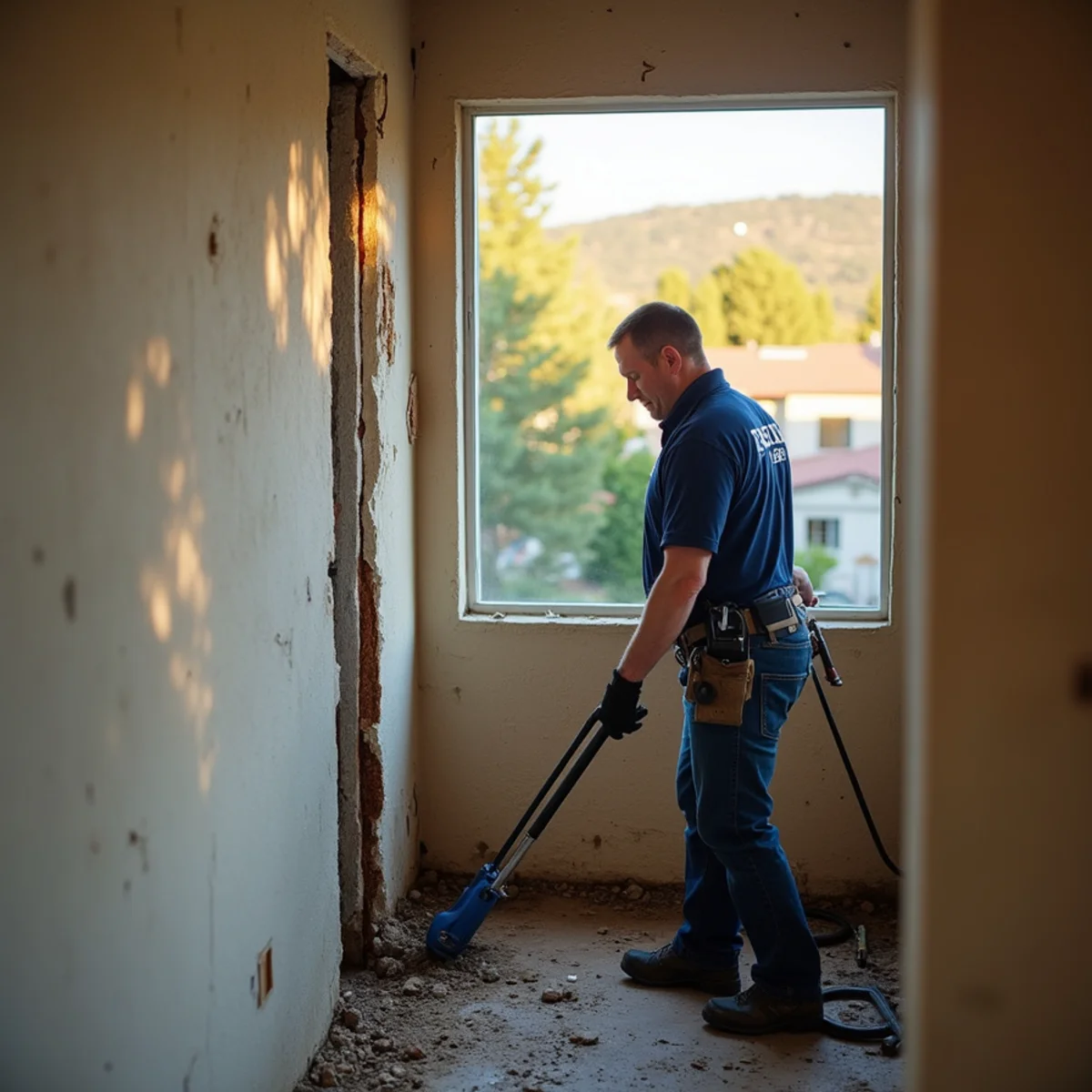 Burst pipe water damage cleanup inside a San Ramon home wall cavity