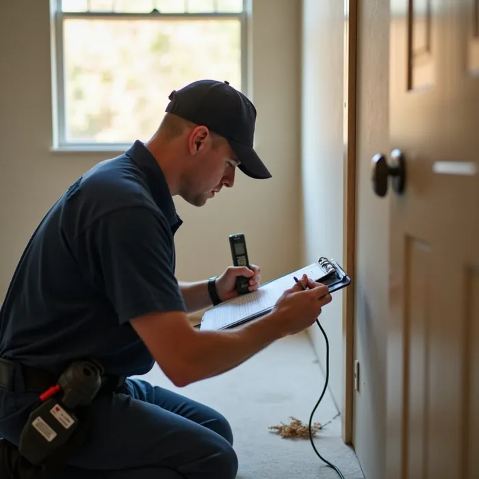Technician documenting final moisture readings in a San Ramon home