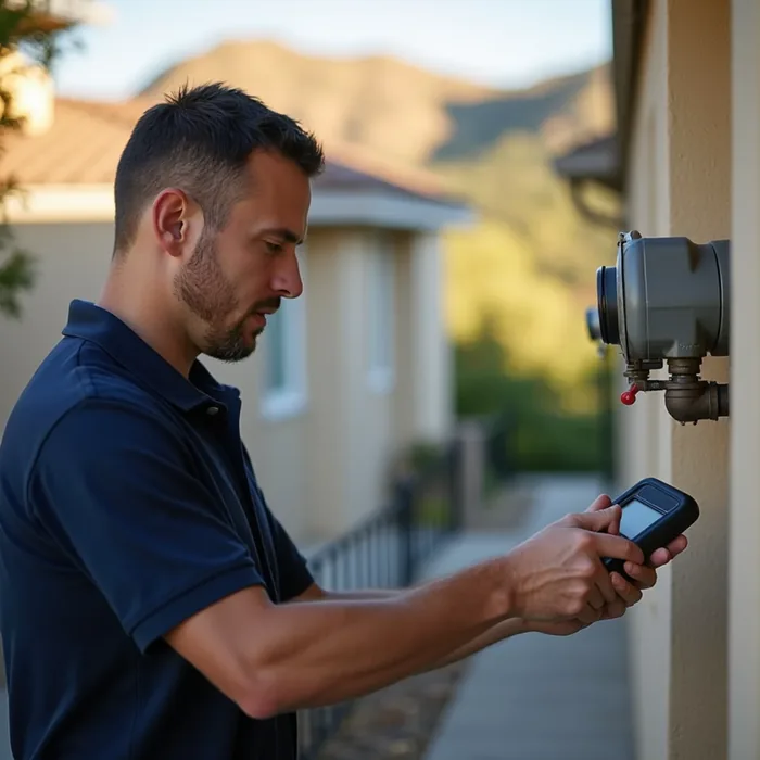 Interview and meter check during leak detection in a San Ramon, CA property