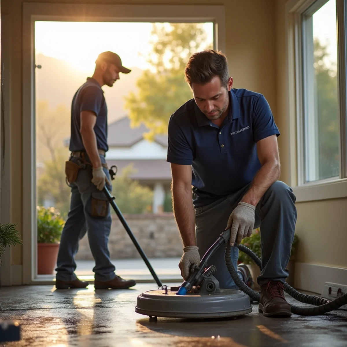Residential water damage restoration crew working in a San Ramon family home