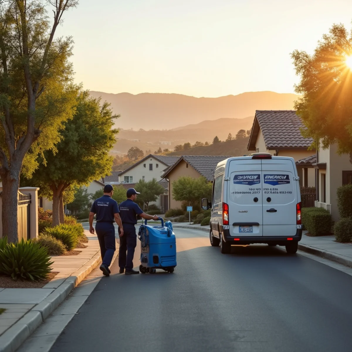 Water damage restoration crew working in San Ramon Hills, CA